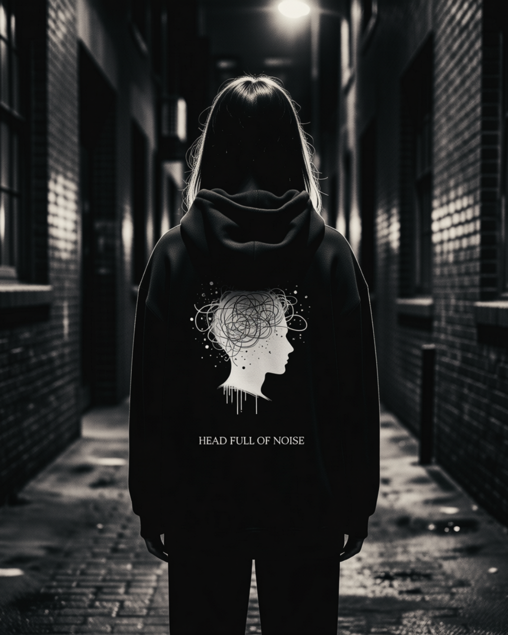 HEAD FULL OF NOISE Hoodie black unisex graphic streetwear hoodie Rebuild Era