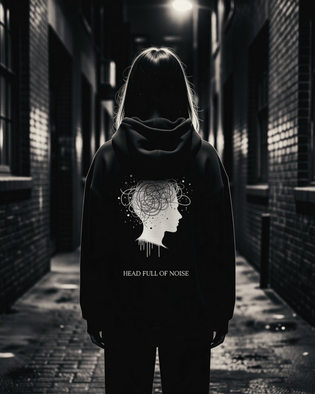 HEAD FULL OF NOISE Hoodie black unisex graphic streetwear hoodie Rebuild Era