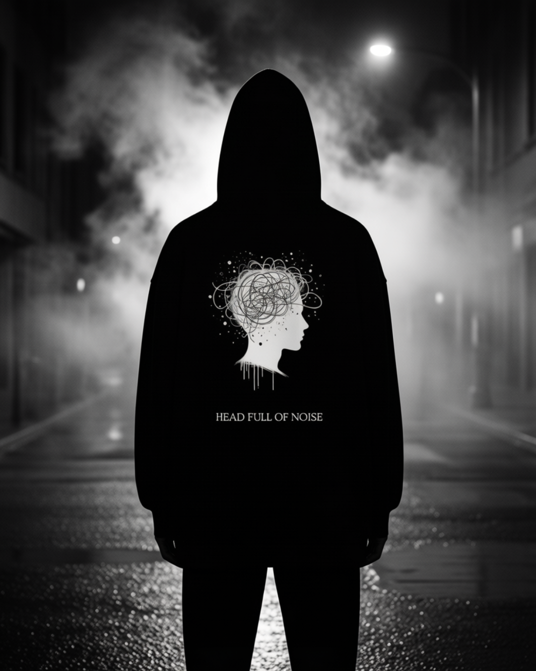HEAD FULL OF NOISE Hoodie black unisex graphic streetwear hoodie Rebuild Era