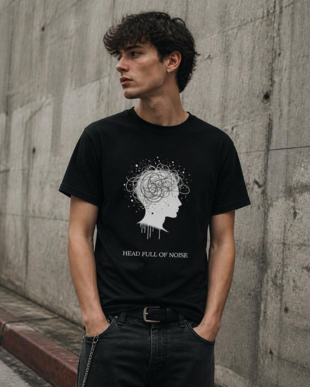 HEAD FULL OF NOISE //TEE
HEAD FULL OF NOISE Tee black unisex graphic streetwear t-shirt Rebuild Era