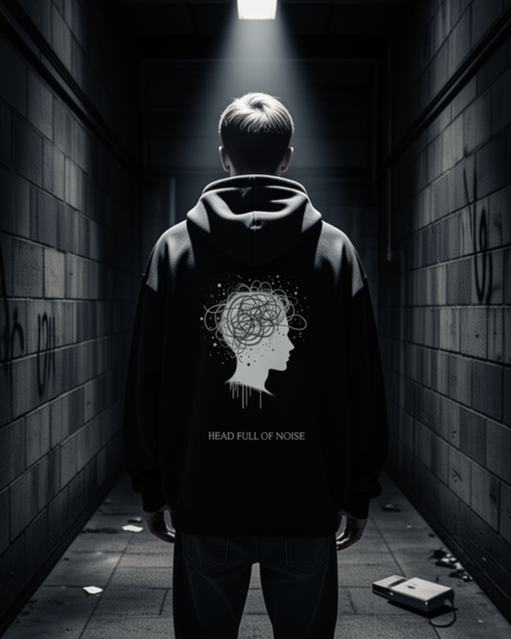 HEAD FULL OF NOISE Hoodie black unisex graphic streetwear hoodie Rebuild Era